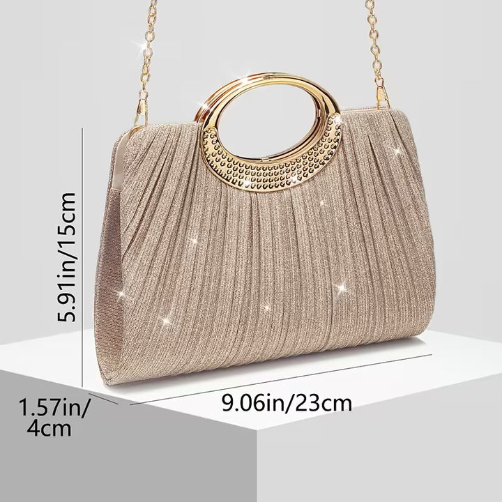 Lizzana - Shiny Round Ring Pleated Handbag