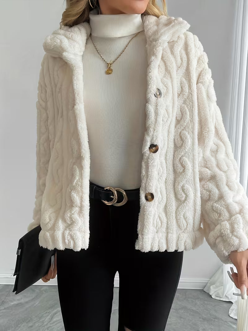 Losina - Cable Textured Fuzzy Teddy Jacket