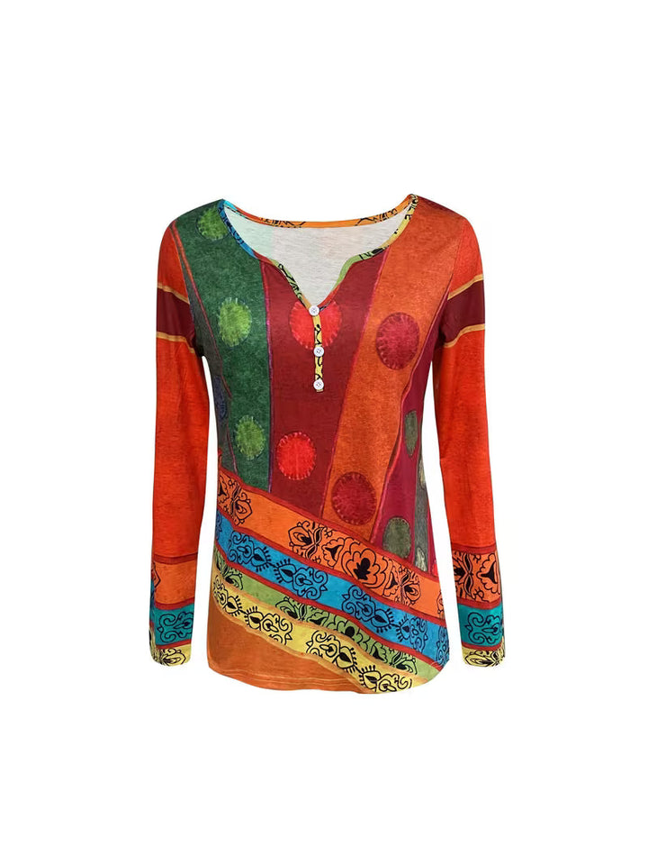 Kajia - Long Sleeve Blouse With Ethnic Print