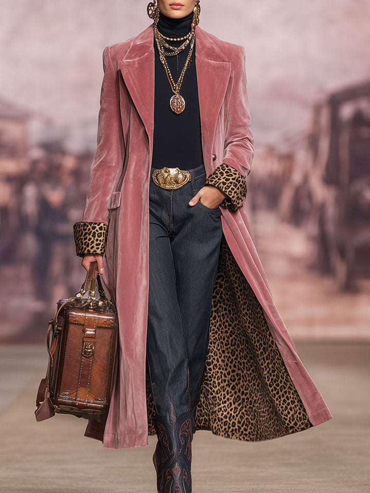 Missa - Overcoat With Leopard Print Cuffs And Lining
