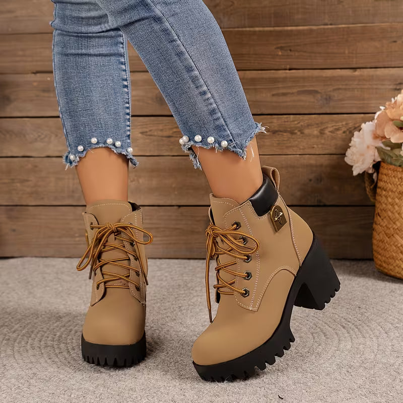 Donjeta - Lace-Up Chunky Heel Ankle Boots