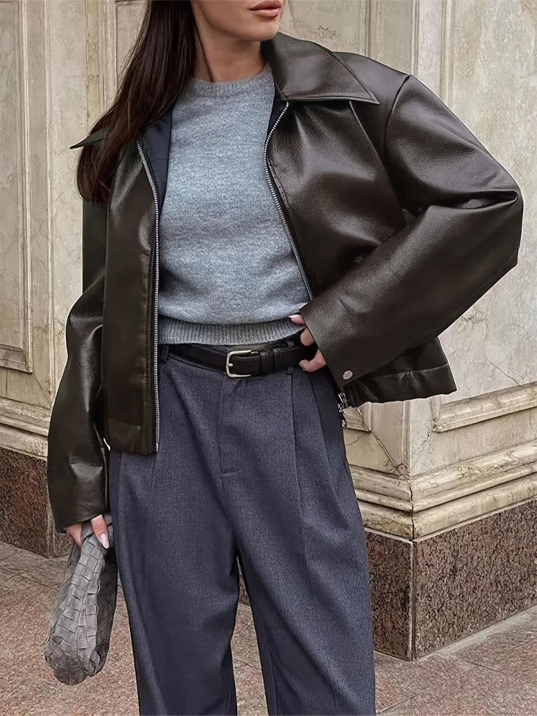 Thida - PU Leather Zip-Up Jacket