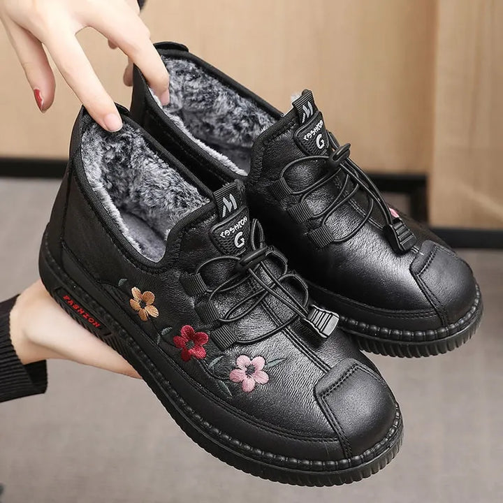 Jaruwan - Fur Lined Floral Embroidered Ankle Boots