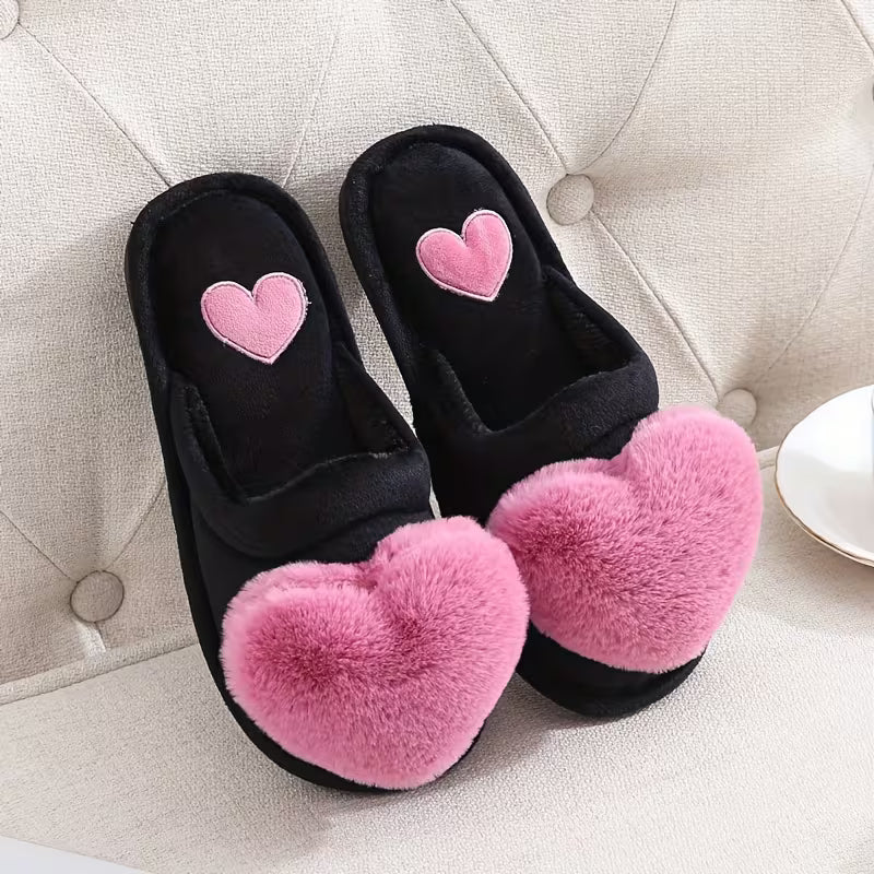 Zeliha - Plush Heart Slippers With Non-Slip Soles