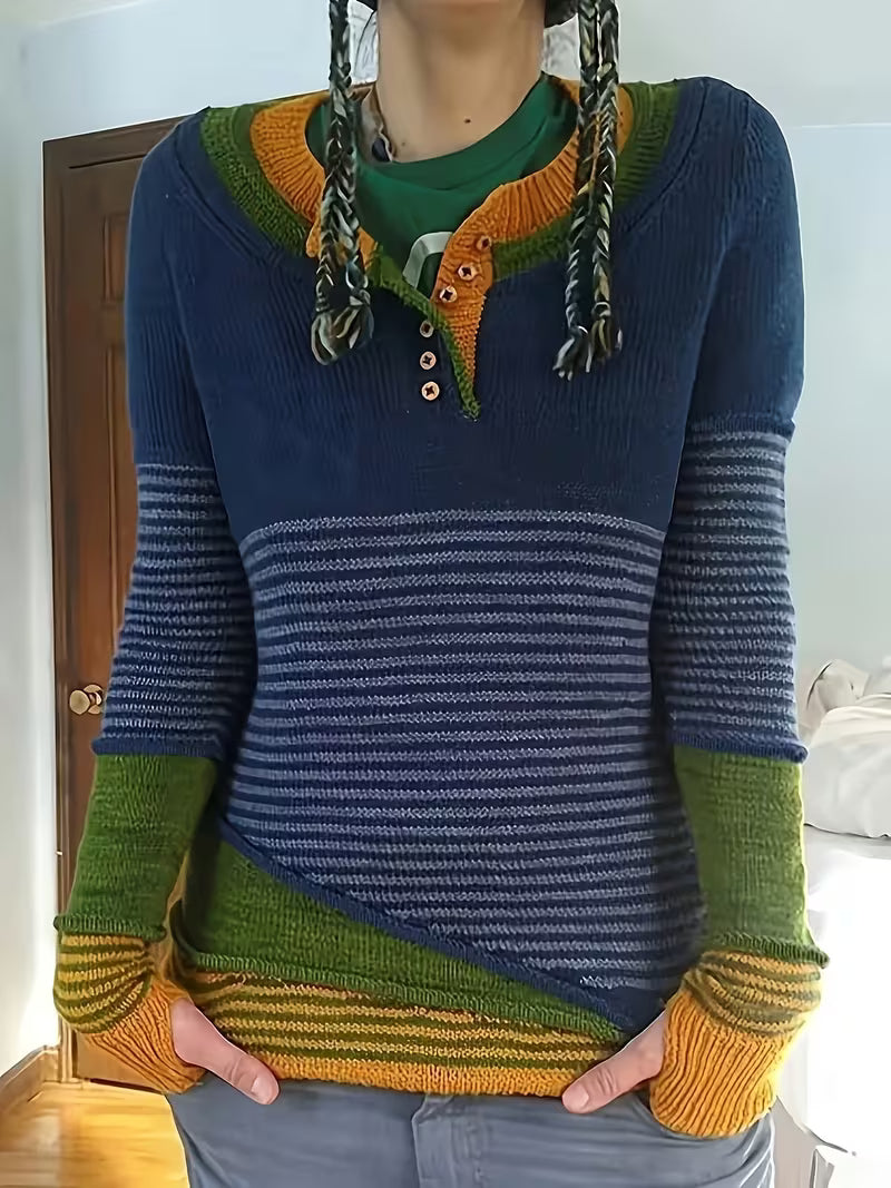 Lokina - Color Block Striped Knitted Sweater