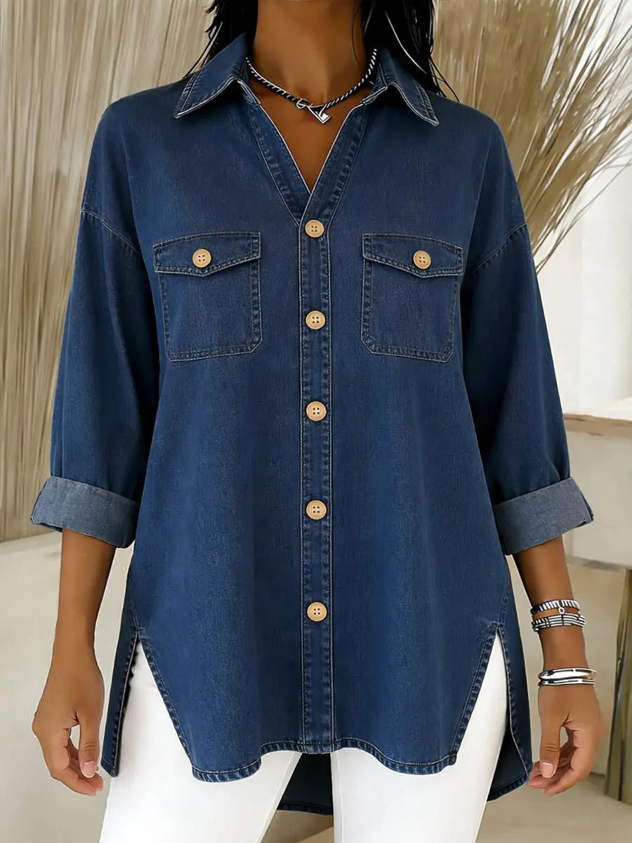 Durcia - Long Sleeved Denim Shirt With Lapels