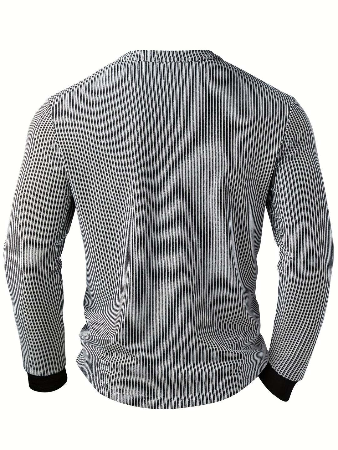 Deegan - Textured Striped Collar Long Sleeve Henley Shirt