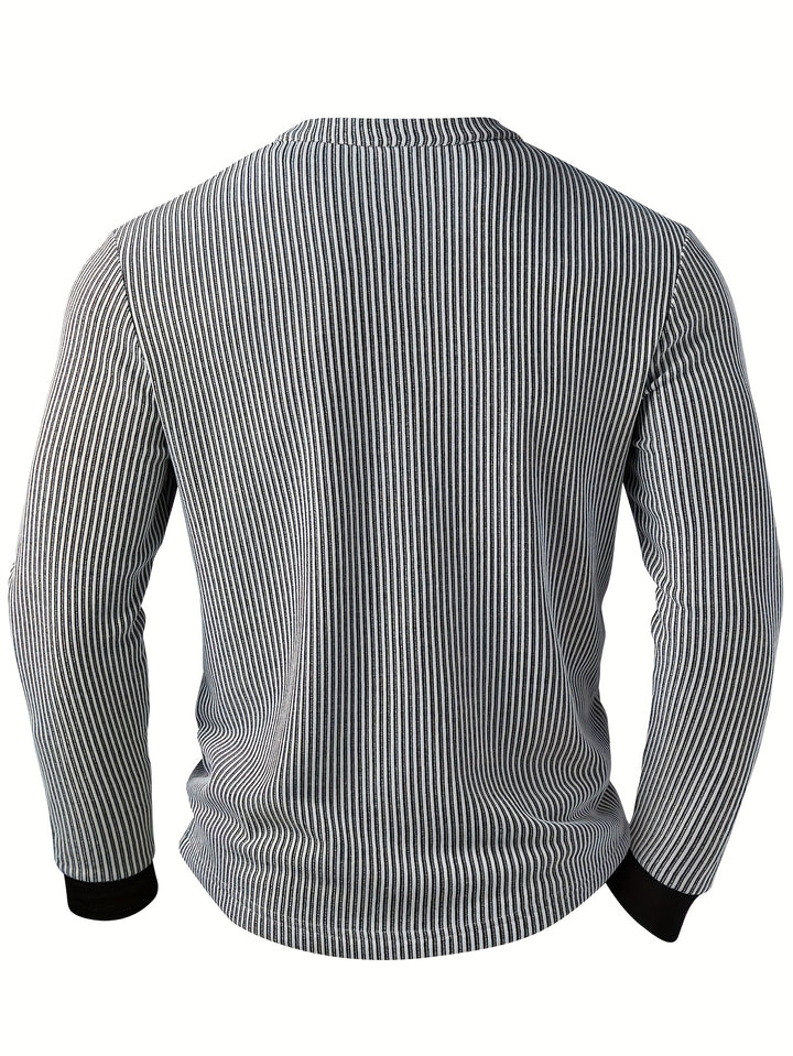 Deegan - Textured Striped Collar Long Sleeve Henley Shirt