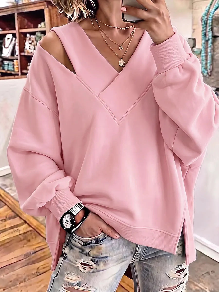 Kirstan - Chic Cutout V-Neck Oversized Sweatshirt