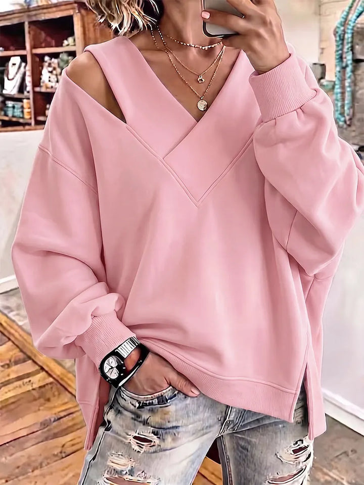 Kirstan - Chic Cutout V-Neck Oversized Sweatshirt
