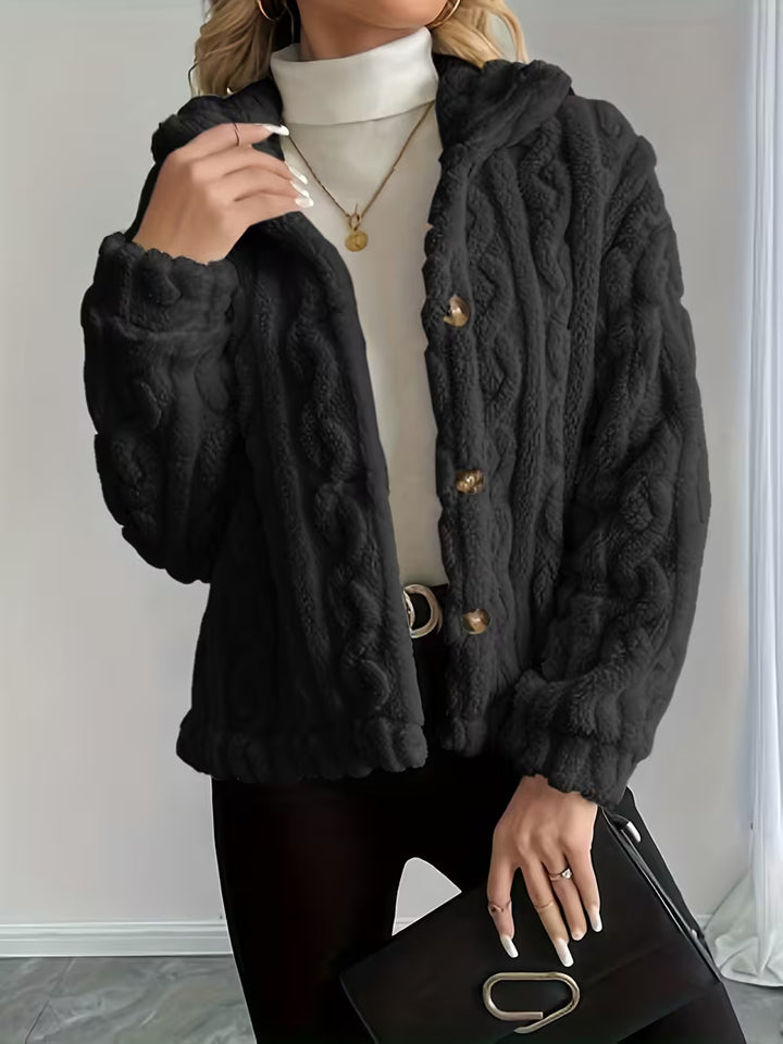 Losina - Cable Textured Fuzzy Teddy Jacket