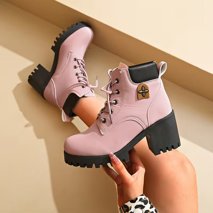 Donjeta - Lace-Up Chunky Heel Ankle Boots