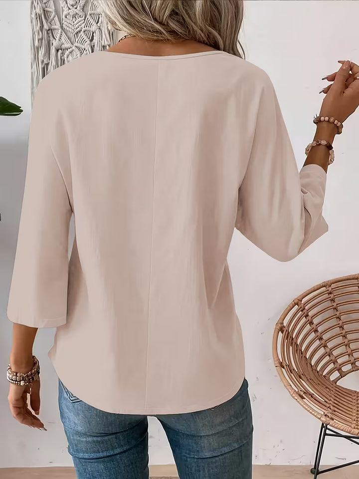 Sheril - Floral Print Roll-Tab Sleeve Loose Top