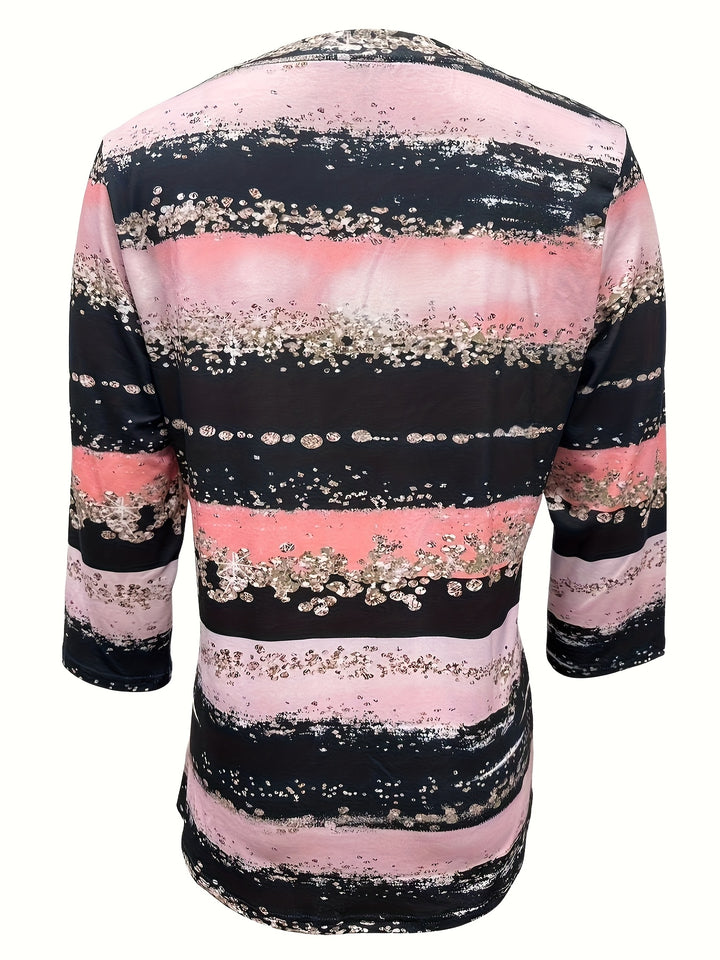Anara - Casual Fit Striped Round Neck Shirt