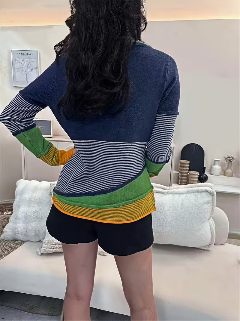 Lokina - Color Block Striped Knitted Sweater