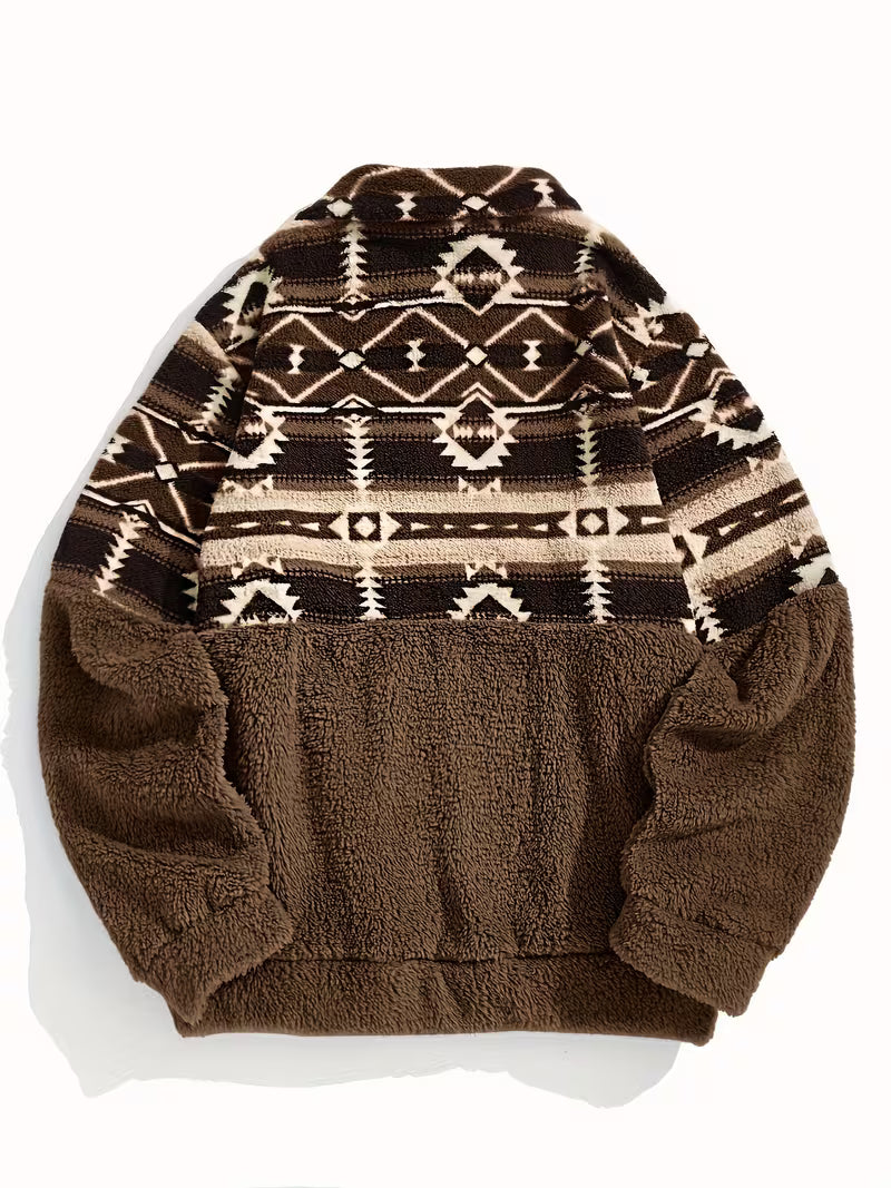 Limina - Geo Pattern Half-Zip Teddy Sweatshirt