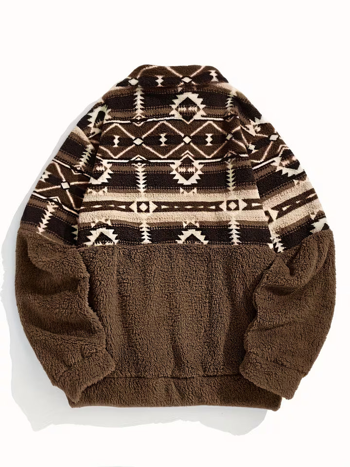 Limina - Geo Pattern Half-Zip Teddy Sweatshirt