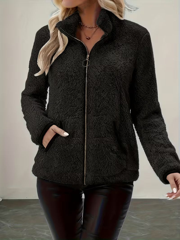 Galiena - Fuzzy Long Sleeve Zip-Up Jacket