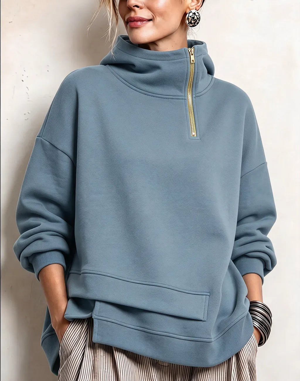 Lyona - Modern Asymmetric High-Neck Sweatshirt