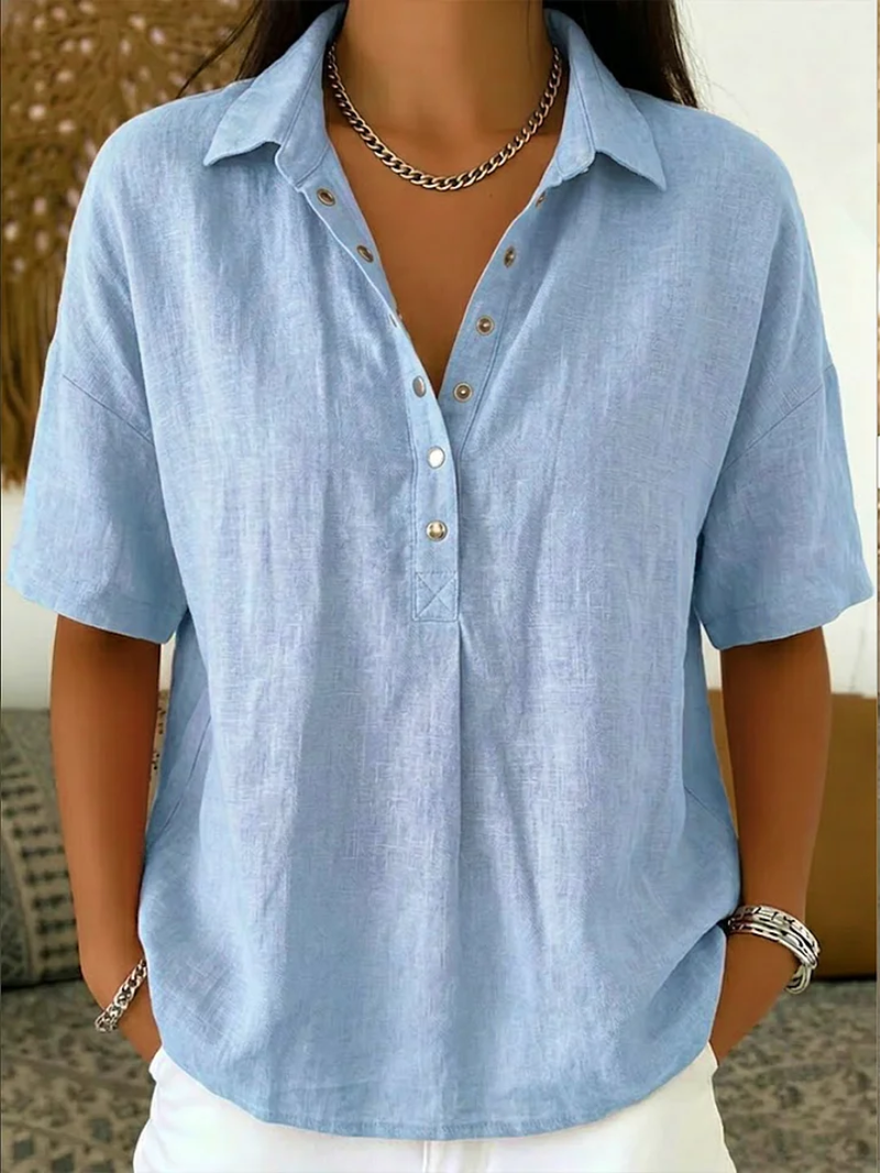 Anzhela - Elegant Short Sleeve Blouse With Button