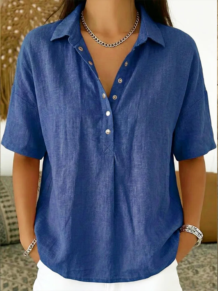 Anzhela - Elegant Short Sleeve Blouse With Button