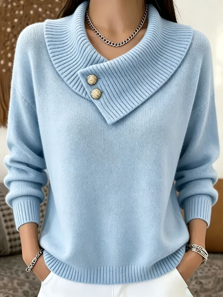 Haliza - Ribbed Knit Sweater With Cowl Collar