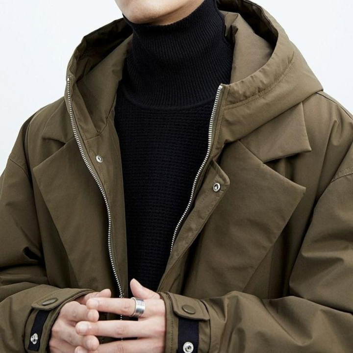 Krimz - Hooded Trench Coat With Lapel Collar