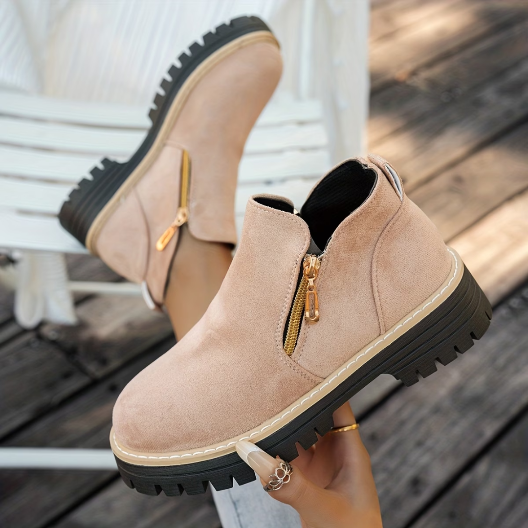 Angelika - Suede Ankle Boots With Side Zip