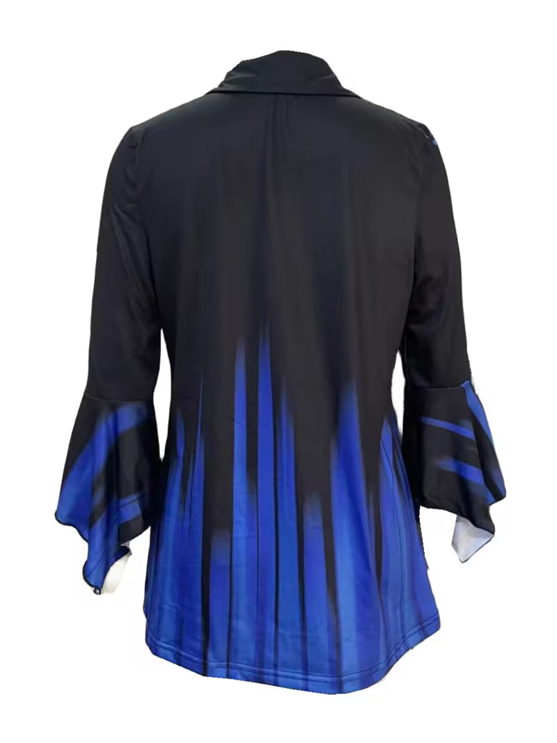 Finza - Printed Lapel Top With Irregular Sleeve