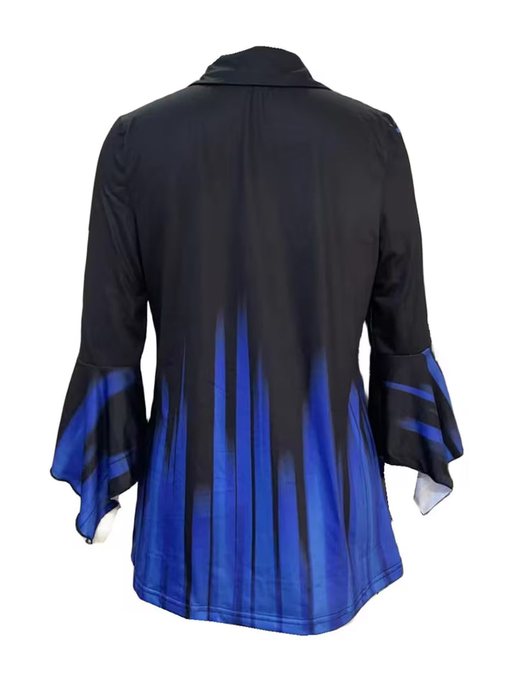 Finza - Printed Lapel Top With Irregular Sleeve