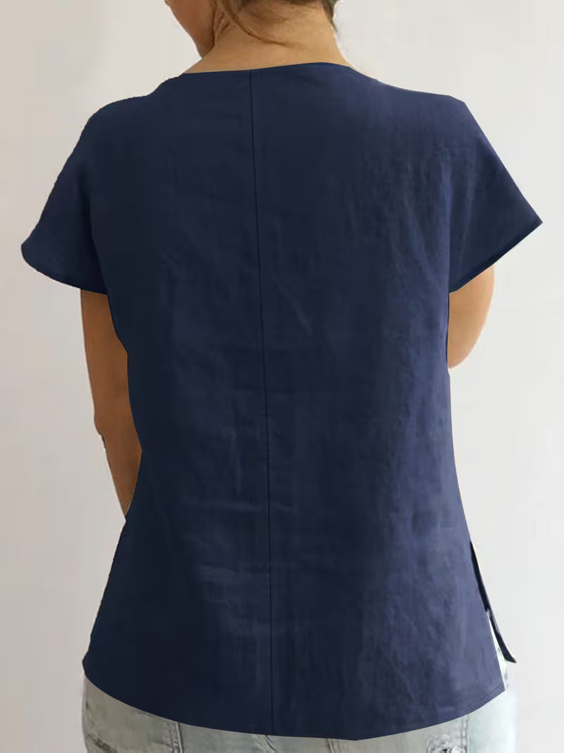 Wiliena - Tie-Neck Short Sleeve Top