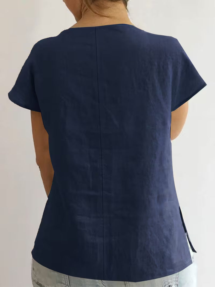 Wiliena - Tie-Neck Short Sleeve Top