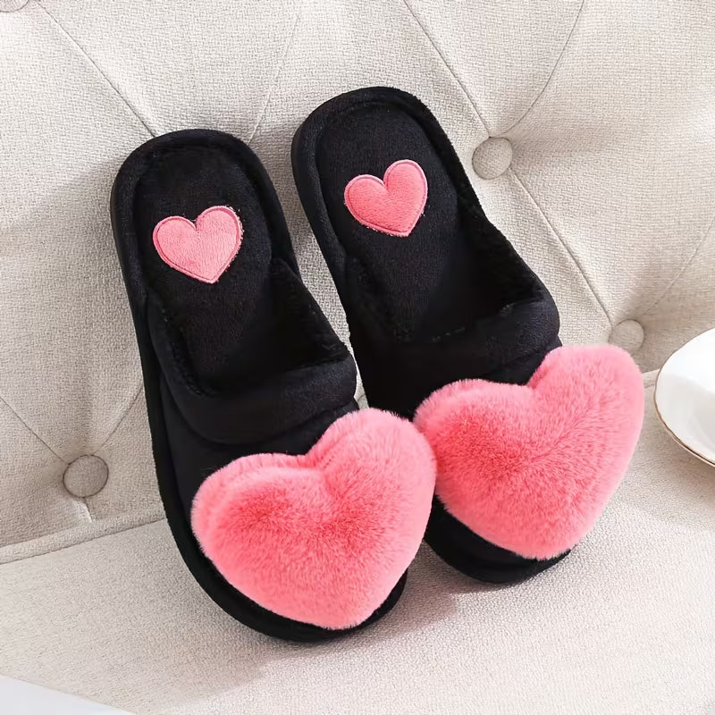 Zeliha - Plush Heart Slippers With Non-Slip Soles