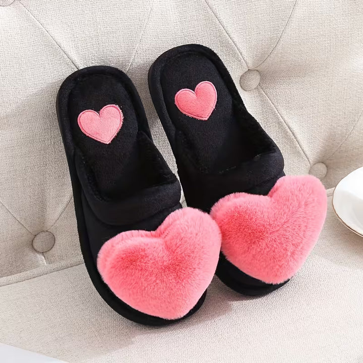Zeliha - Plush Heart Slippers With Non-Slip Soles