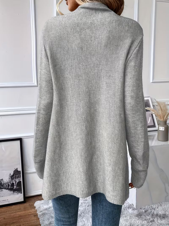 Busra - Draped Neck Cardigan With Fringed Trim