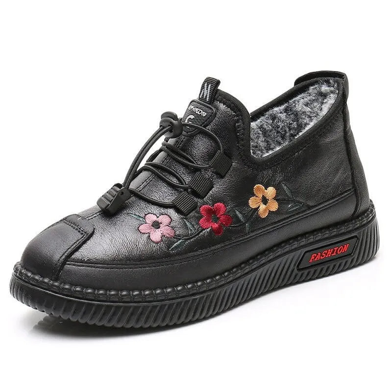 Jaruwan - Fur Lined Floral Embroidered Ankle Boots