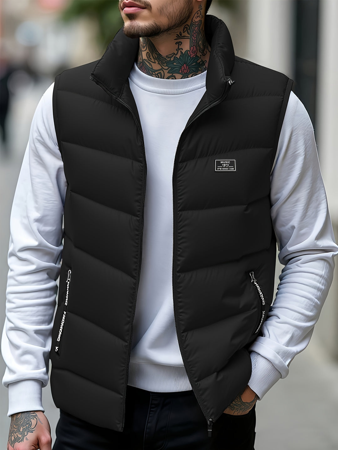 Aloyis - Puffer Vest With Stand Collar and Zippered Pockets
