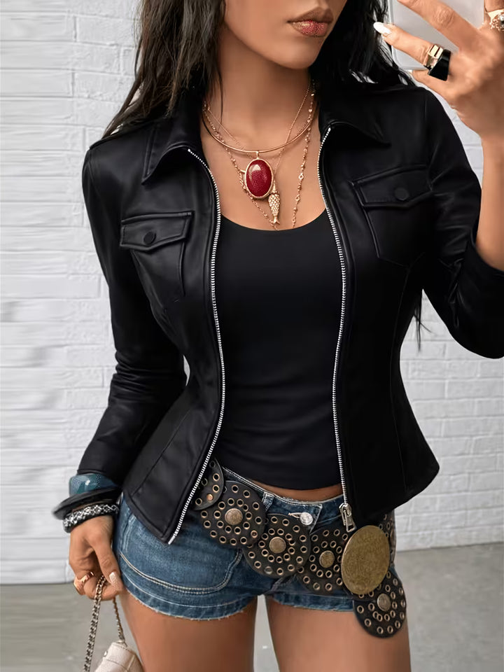 Shiona - Leather Jacket With Front Pockets
