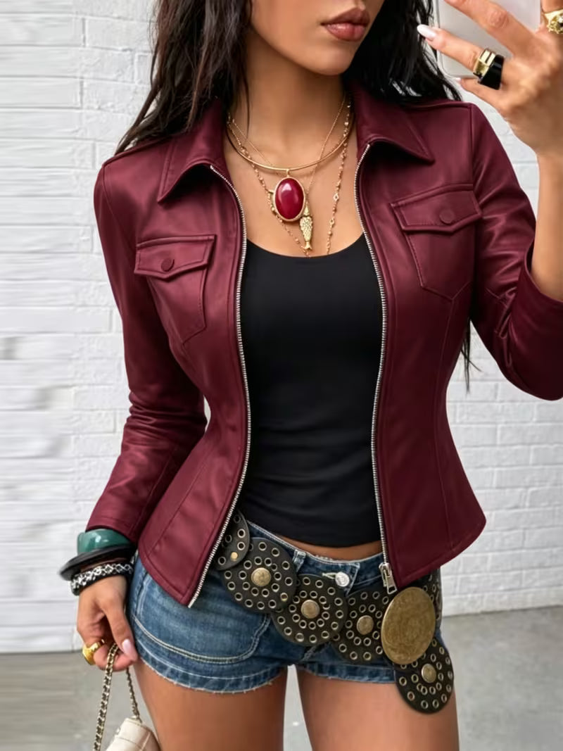 Shiona - Leather Jacket With Front Pockets