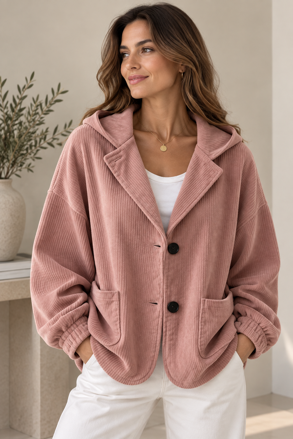 Nalina - Oversized Corduroy Hooded Jacket