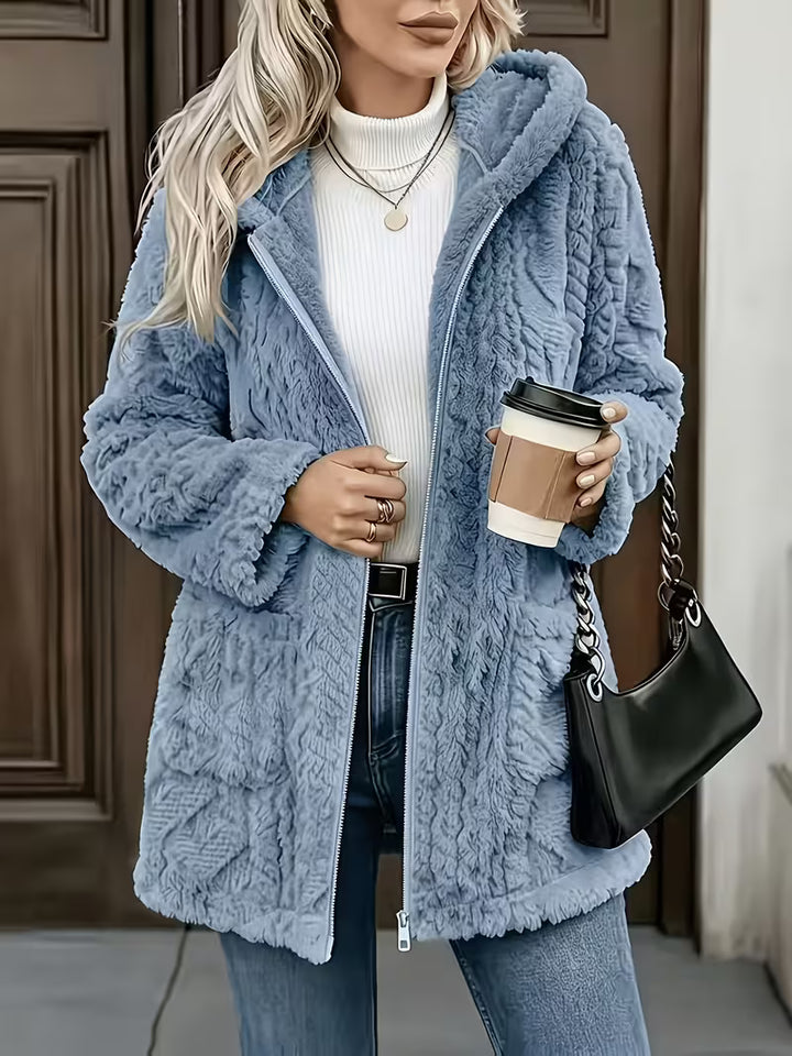 Elima - Double Sided Plush Zip-Up Hooded Cardigan