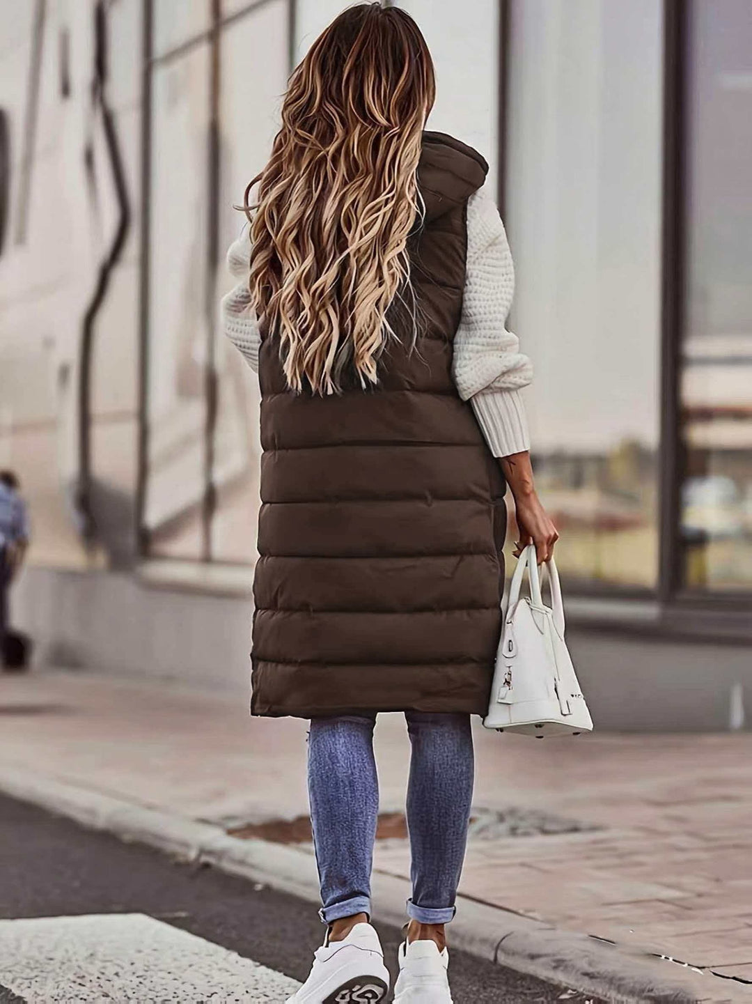 Maryanne - Long Hooded Puffer Vest With Pockets