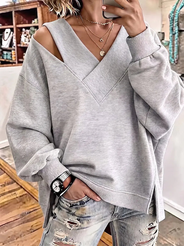 Kirstan - Chic Cutout V-Neck Oversized Sweatshirt