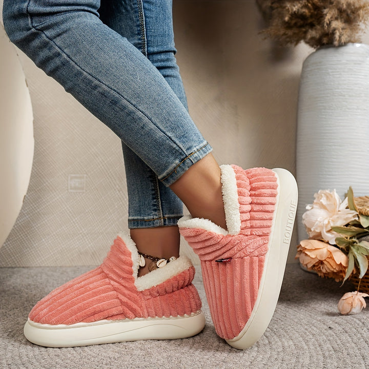 Keziban - Ribbed Slip-On Slippers With Plush Lining