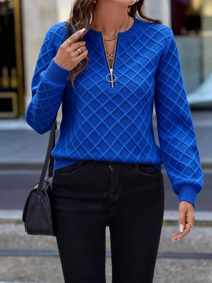 Juliet - Long Sleeve Textured Zip Neck Sweatshirt