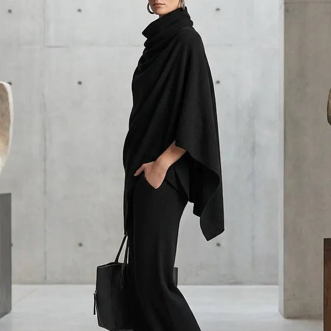 Deidraa - Cowl Neck Cape & Wide-Leg Pant Set