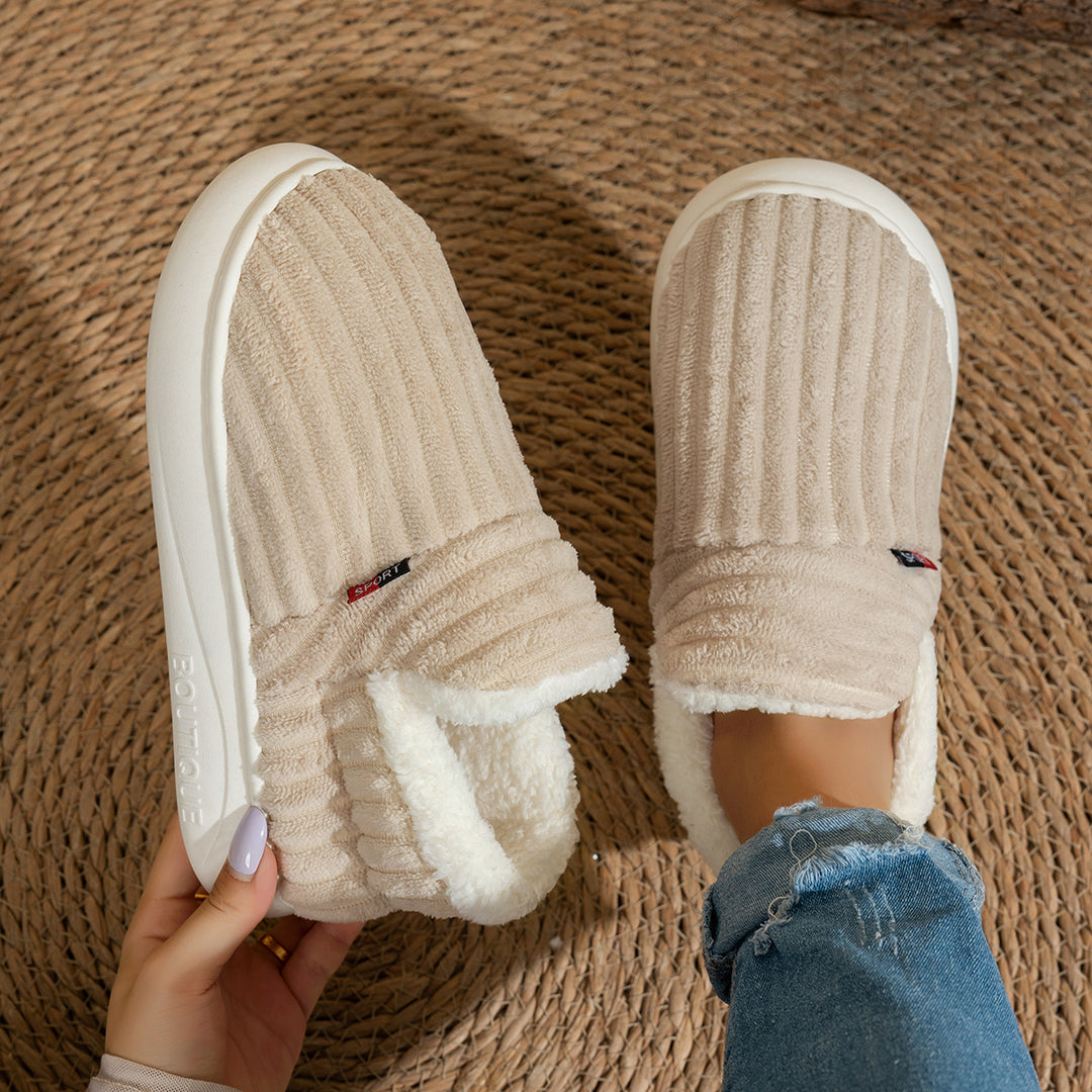 Keziban - Ribbed Slip-On Slippers With Plush Lining