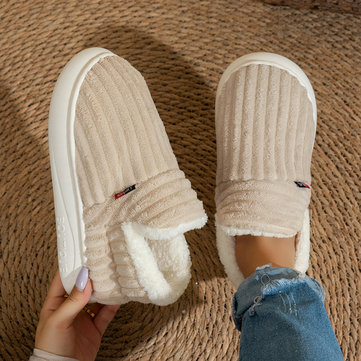 Keziban - Ribbed Slip-On Slippers With Plush Lining