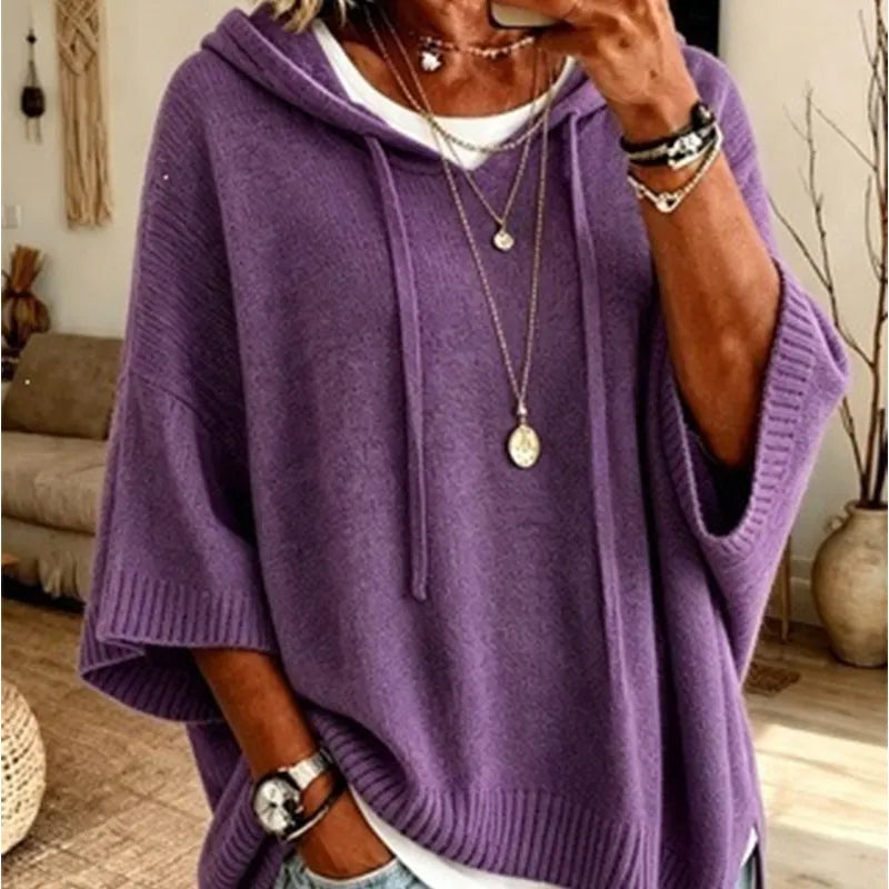 Kinala - Oversized Knit Hoodie With Drawstring