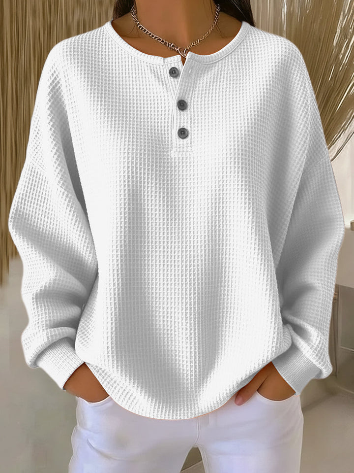 Ritona - Waffle-Knit Henley Sweatshirt